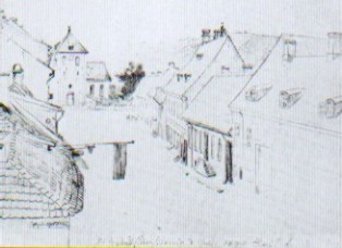 Kirken sett fra grensen, tegning 1844.
